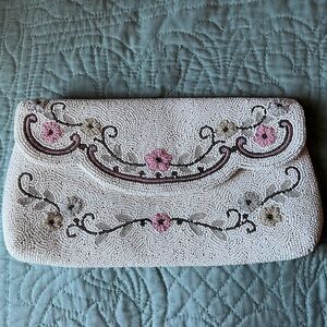 Hand beaded vintage clutch made in France